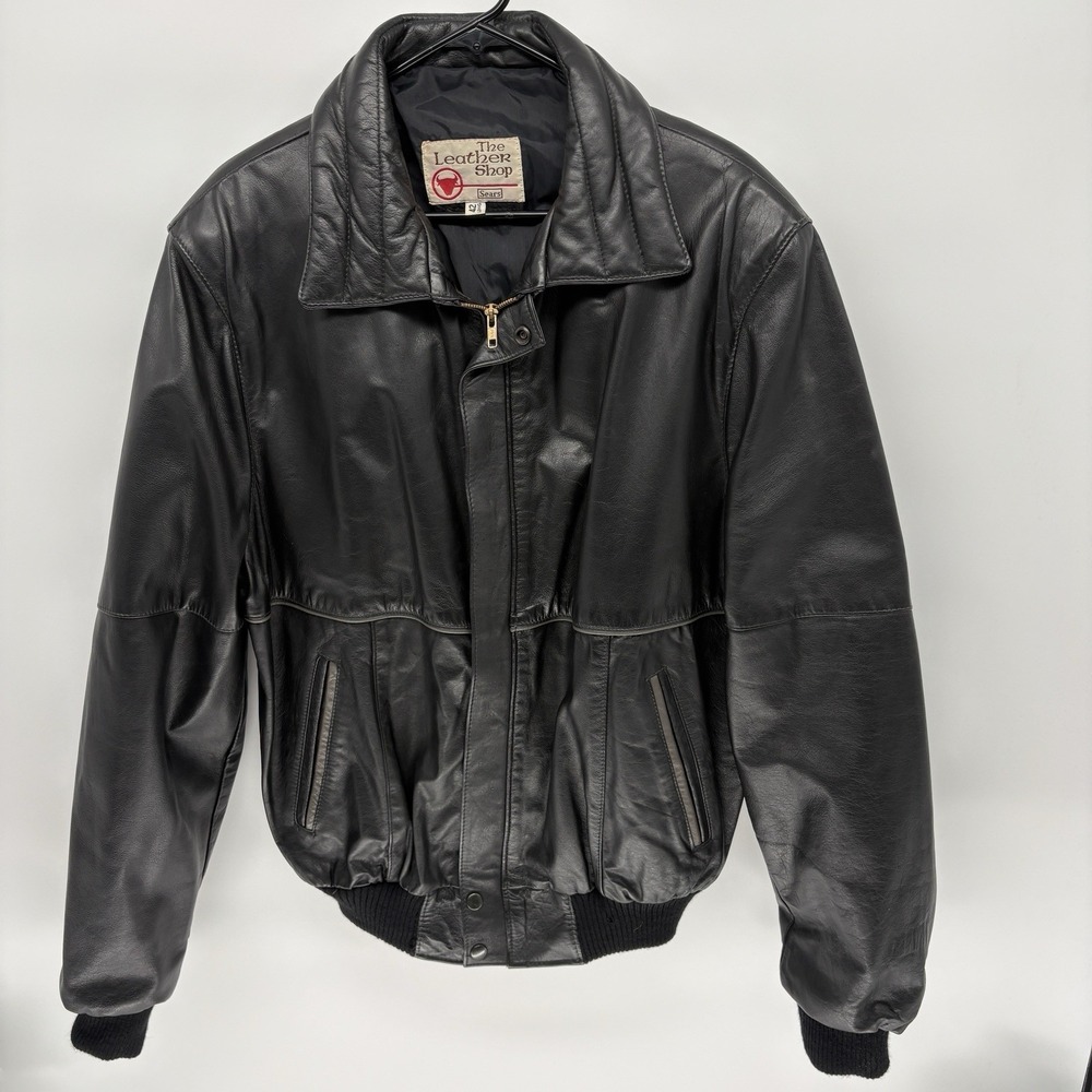 Vintage 60s Sears Leather Shop Collared Bomber‎ Jacket Pilot Flight Retro Men 42